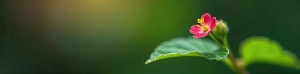 Fototapeta premium A tiny, delicate flower blossom, vibrant in color, perched on a miniature leaf Perfect for illustrating concepts of smallness, fragility, and nature's detail , summer, tranquil, floral