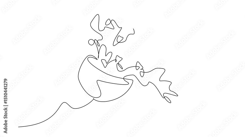 Poster animated self drawing of single line drawing pomegranate is cut into 2 parts and the bottom part com