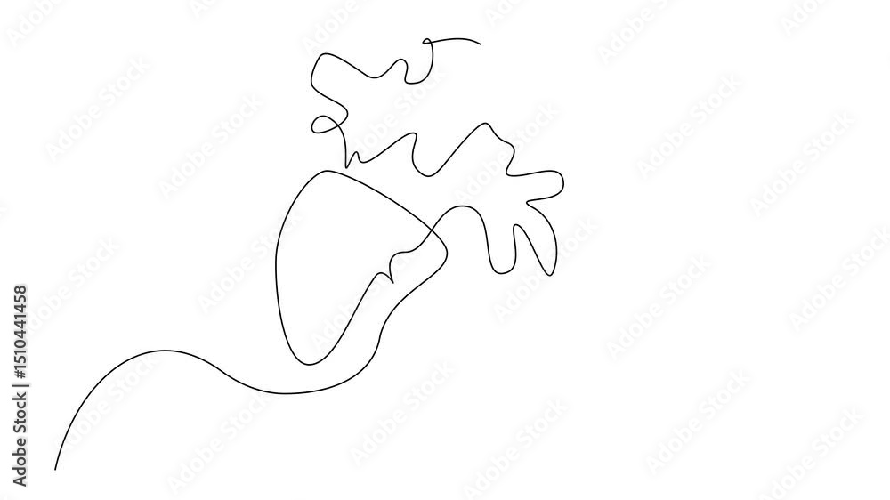 Poster animated self drawing of single one line drawing mango cut into 2 parts and the bottom part that is 