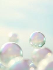A dreamlike collection of soap bubbles floating gracefully in a serene atmosphere, reflecting beautiful colors.