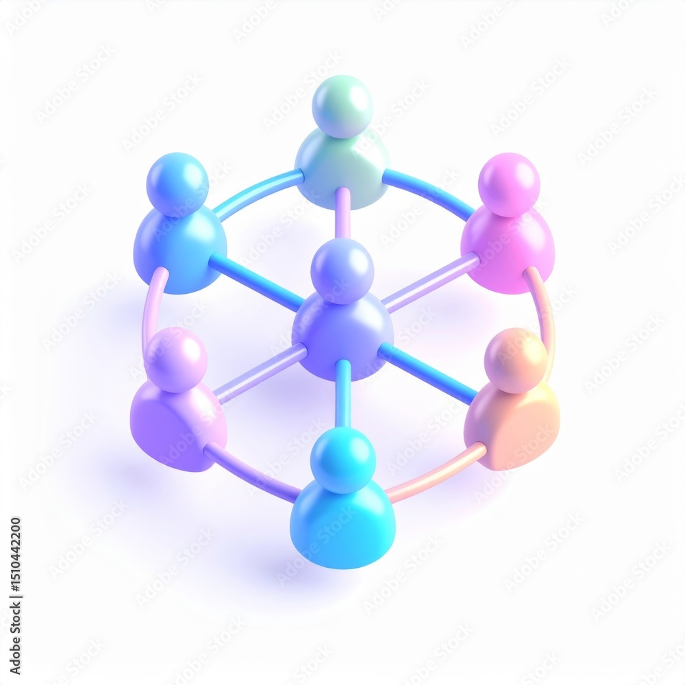 Poster pastel 3d render of connected figures forming a network