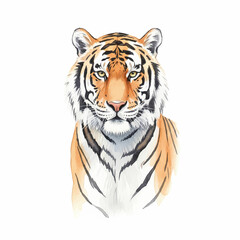 Watercolour Illustration of a Tiger on White Background