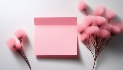 soft pink sticky note on white surface minimalistic and serene