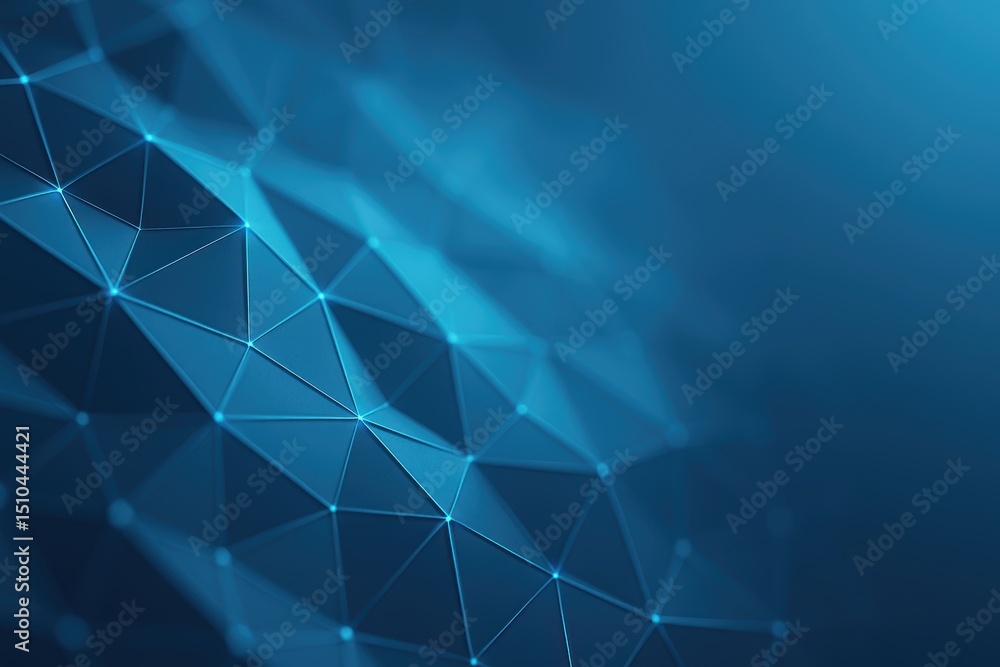 Poster abstract geometric shape with blue tones and networks of lines on a dark background