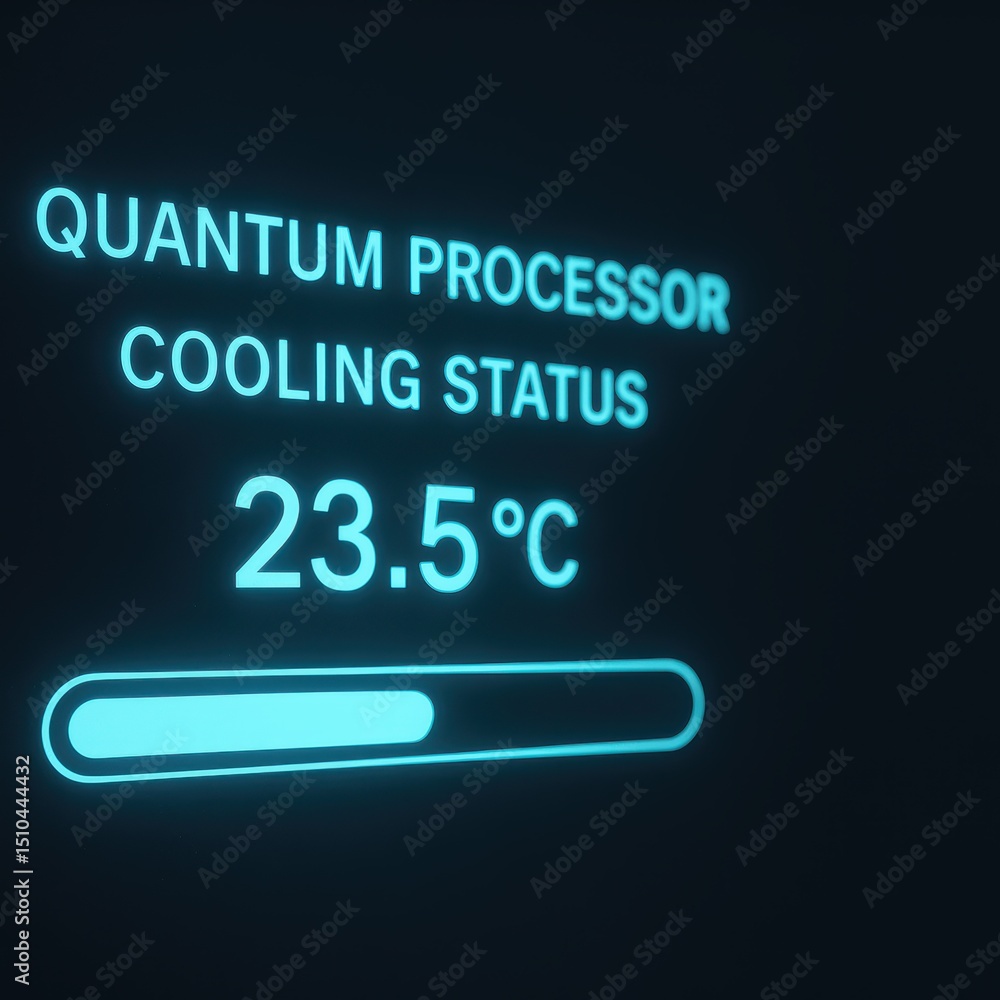 Poster Quantum Processor Cooling Status Display with Temperature Readout and Progress Indicator