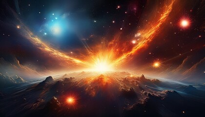 exploding stars and supernovas in a vast cosmic scene symbolizing the energy and expansion of the universe