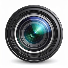 Closeup of a Black Camera Lens on White Background
