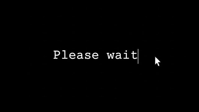 Realistic typing animation of the words Please wait appearing letter by letter on a black background - Powered by Adobe