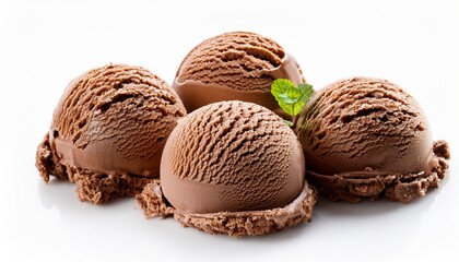 ice cream scoops with chocolate on a white background