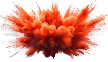 Orange and white powder explosion  isolated on transparent background