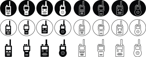 walkie talkie icons set. Electronic speak devices for electronic communication, Security Guard, police radio security, Vector illustration of an old mobile phone flat and line