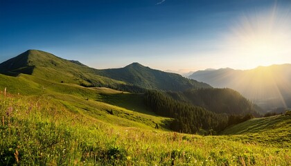 beautiful summer mountain landscape with sunshine and clear skies