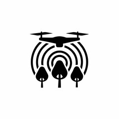 Environmental Drone Scanner Icon with Drone Flying Over Landscape