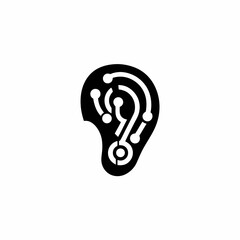 Futuristic Hearing Aid Device Icon with Ear and Tech Details