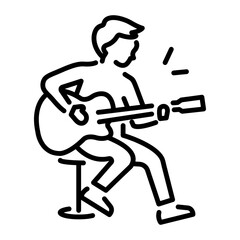 An outline style icon showing guitar player 