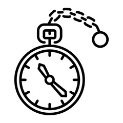 A line style icon depicting a pocket watch 