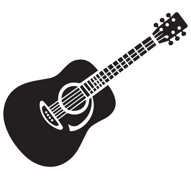 Black Acoustic Guitar Icon Silhouette Flat Design Element Musical Instrument Illustration Vector Art Image