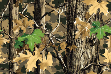 Tree seamless pattern. Hunting camouflage background. Forest texture. Jungle design. Vector hunting camo pattern. Digital camouflage. Abstract. 