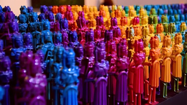 Colorful figurines in a row