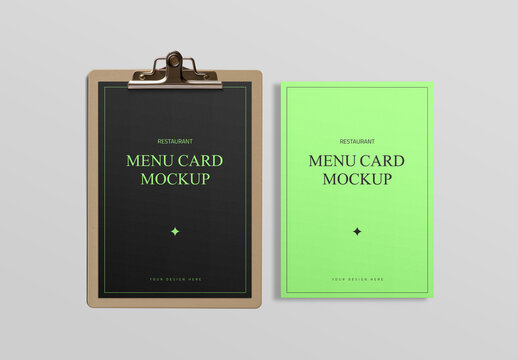 Restaurant Menu Card Mockup on Clipboard