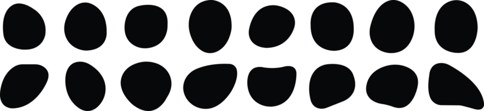 Various blotch. Random silhouette blob, round abstract organic shapes. Pebble, drops and stone silhouettes. Inkblot 90s texture vector set. Basic, simple rounded, smooth black forms flat