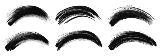 Abstract black and white brushstrokes in arched shapes  isolated on transparent background