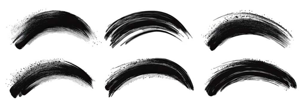 Abstract black and white brushstrokes in arched shapes  isolated on transparent background - Powered by Adobe