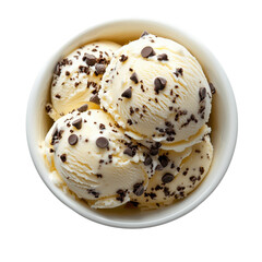 Creamy Chocolate Chip Ice Cream Delight: A close-up studio shot reveals scoops of luscious ice cream generously studded with chocolate chips, offering a delicious, tempting visual of pure indulgence.