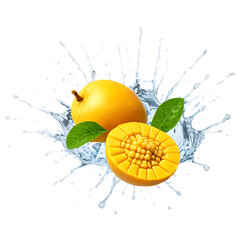 mango in water splash png photo isolated with transparent background