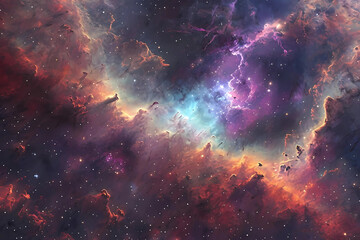 Expansive Colorful Galaxy with Interstellar Clouds Digital Illustration