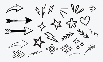 set of hand drawn arrows, Line Movement Effect Elements in Line Vector Style on White Background