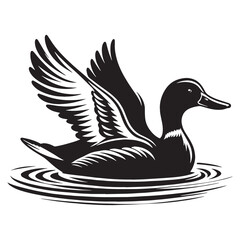 Peaceful Mallard silhouette floating – Mallard illustration – Minimalist Mallard vector – Bird silhouette – Bird vector

