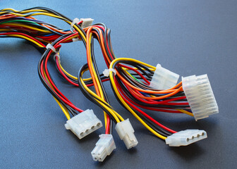 Bundled computer cables on a workbench