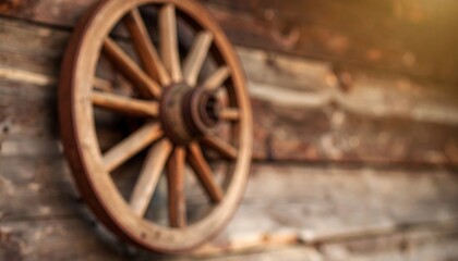 A nostalgic depiction of an aged wooden wagon wheel conveying historical resilience and pioneering spirit