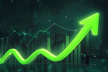 Green Growth Arrow over Digital Business Background Digital Illustration