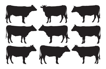 Simple and clean black cow illustrations for rural concepts.