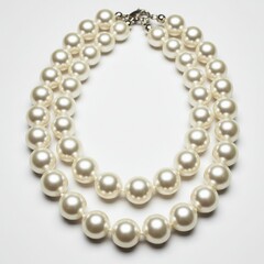 Obraz premium Close up of a double strand pearl necklace on a white background studio shot