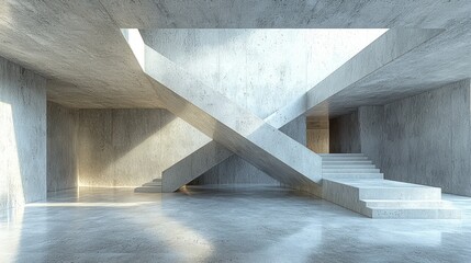 Fototapeta premium Modern concrete interior with intersecting stairs
