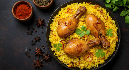 Delicious Chicken Biryani Recipe Aromatic Spices Golden Rice Indian Cuisine Food Photography