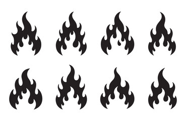Minimalist black flames for fire-themed graphics and illustrations.