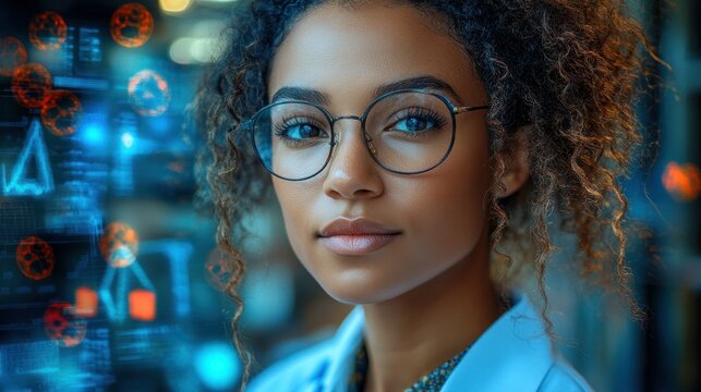 Focused female scientist in modern lab setting - Powered by Adobe