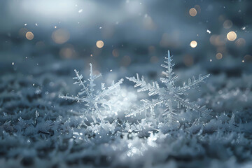 Frozen Snowflake Macro with Winter Sparkles Digital Illustration