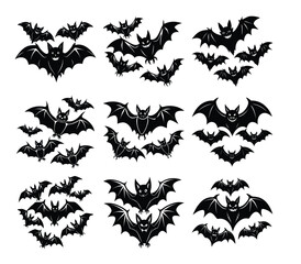 Fototapeta premium Bat silhouette set vector design big pack of bat illustration and icon
