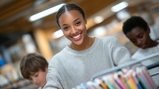 Parent Shopping for School Supplies with Kids in Store