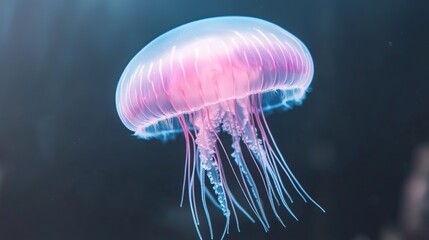 Pink jellyfish swimming aquarium dark background ocean life
