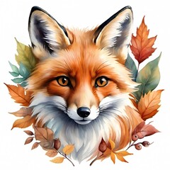 Obraz premium red fox cartoon portrait among yellow autumn leaves