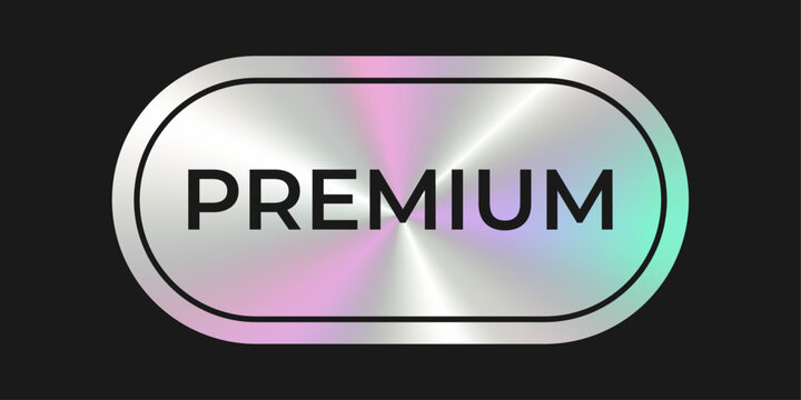 Premium label with chrome gradient and oval shape in holographic style. High quality metallic badge. Silver luxury icon, sticker. 