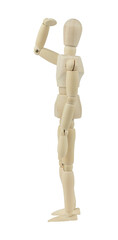 wooden man, wooden mannequin looking into the distance isolated on background