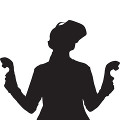 Silhouette of Person Using Virtual Reality Headset with Controllers
