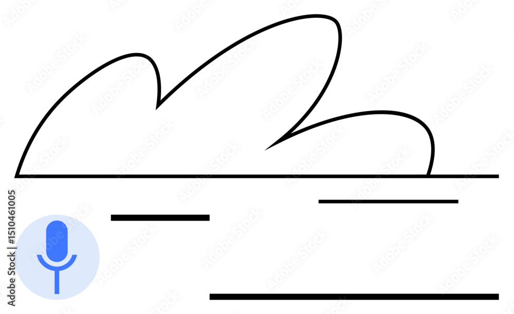 Poster digital cloud illustration with voice command symbol and abstract lines. ideal for technology, commu